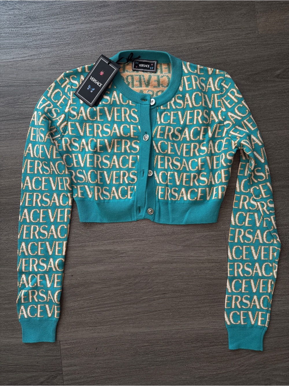 Versace x Dua Lipa Logo Crop Cardigan Sweater